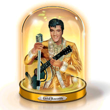 Load image into Gallery viewer, The Bradford Exchange Timeless Legend Sculpture Collection Issue #3: Gold Records Elvis Presley Handcrafted Glass Dome Sculpture in Bejeweled Jumpsuit with Illuminating Base 7-inches - RCE Global Solutions
