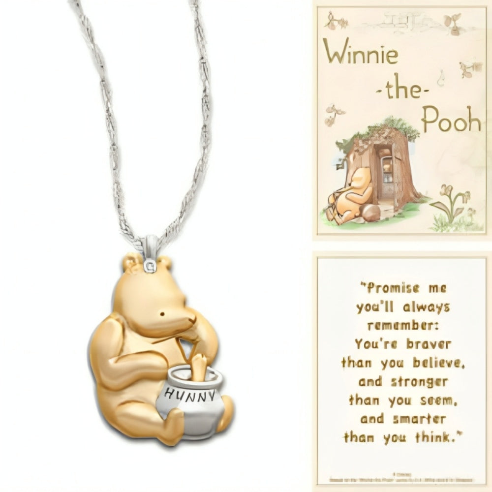 The Bradford Exchange Disney Classic Winnie the Pooh Pendant Necklace Jewelry Solid Sterling Silver with 14K Gold Plating Cubic Zirconia Crystal with Collector’s Card