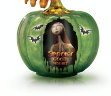 Load image into Gallery viewer, The Bradford Exchange Disney Tim Burton's Nightmare Before Christmas Illuminated Glass Pumpkin Sculpture Collection Issue #1 Spooky Good Mischief With Authentic Movie Character Artwork, LED lights, Glitter Accents Halloween Decor 9-inches
