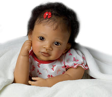 Load image into Gallery viewer, The Ashton-Drake Galleries Sweet Butterfly Kisses Lifelike So Truly Real® Touch Activated African American Black Baby Girl Doll That Coos At The Tickle Of Her Cheek by Artist Waltraud Hanl 19&quot;-Inches - RCE Global Solutions
