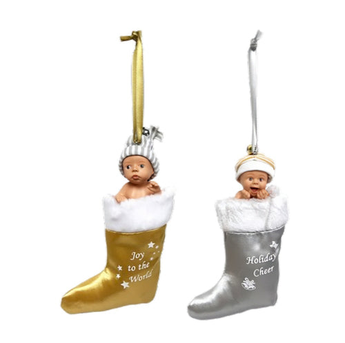 The Ashton-Drake Galleries Holiday Jingle Bell Ornament Collection Issue #6: 'Gold & Silver Baby Ornament' Handcrafted Baby Christmas Decorations by Sherry Rawn 4-inches