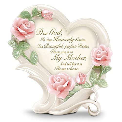 The Bradford Exchange Roses in Heaven Mother Heirloom Porcelain Sculpture Heart Shaped Statue Tribute a Beloved Mother Remembrance Keepsake 22k Gold Accented Lettering Hand Painted Roses 6-inches - RCE Global Solutions