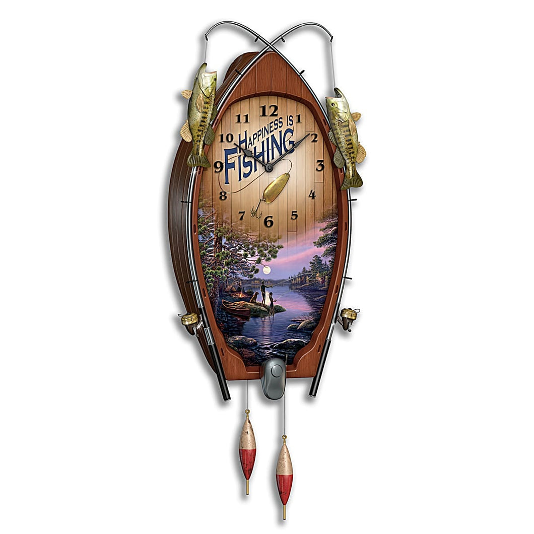 The Bradford Exchange James Meger Lakeside Memories Sculpted Fishing Art Wall Clock - RCE Global Solutions