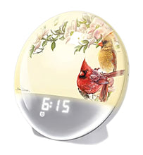 Load image into Gallery viewer, The Bradford Exchange Morning Cardinals Natural Sunrise Alarm Clock Wake-Up Light FM Radio and Nature Sounds by Dona Gelsinger 7-inches
