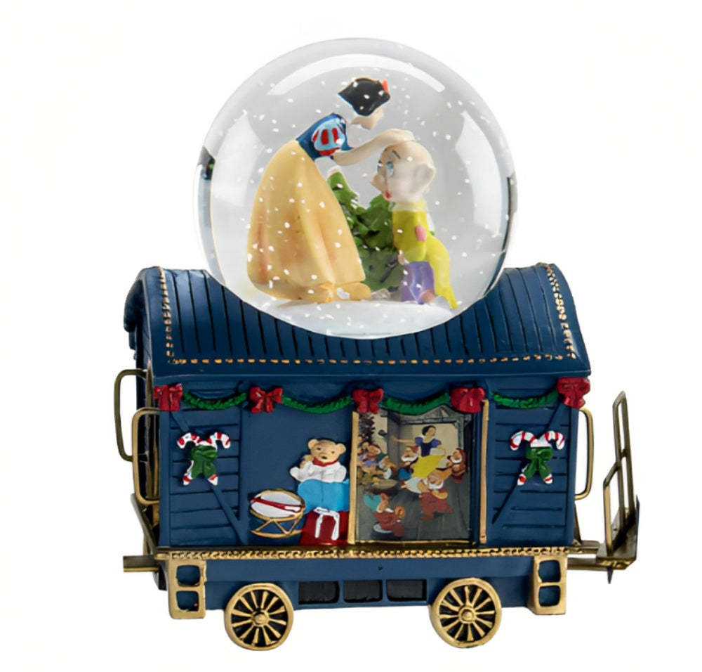 The Bradford Exchange Holiday's First Kiss Disney’s Wonderland Express Miniature Snow Globe Collection Issue #3 Enchanting Disney Moments in Handcrafted Train Cars 7-inches - RCE Global Solutions