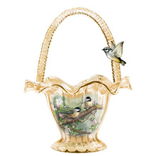 Load image into Gallery viewer, The Bradford Exchange Chickadee Chorus Issue #2 Songbird Art Hand-Blown Glass Bowl Basket by James Hautman 7.5-inches - RCE Global Solutions
