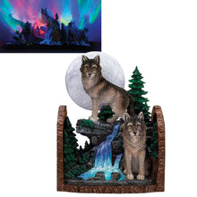 Load image into Gallery viewer, The Bradford Exchange Eternal Watch from Aurora Borealis Bookend Collection Issue #2 Hand-painted Illuminated Wolves Sculpture 6.5-inches - RCE Global Solutions
