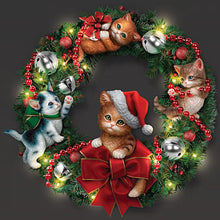 Load image into Gallery viewer, The Bradford Exchange Merry Meowy Mayhem Wreath Illuminated Sculpted Cat Christmas Decor Handcrafted Always in Bloom® Pre-Lit Holiday with Sculpted Kittens 23 Lights &amp; Built-In Timer by Jurgen Scholz 18-inches
