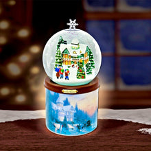 Load image into Gallery viewer, The Bradford Exchange Thomas Kinkade Scent-sational Holiday Treasures Flameless Snowglobe Candle Collection Issue #3: Jingle Bells Flameless Globe Candle Illuminated Holiday Glitter Globe with Scented Base Music and Hand-Painted Christmas Artwork 7&quot;
