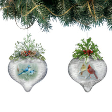 Load image into Gallery viewer, The Bradford Exchange Winter Wildlife Ornament Collection Issue #2 Portraits of Songbirds Handcrafted Glass Ornaments with Frosted Finish, LED Illumination &amp; Festive Accents Christmas Decorations by Hautman Brothers 4-Inches - RCE Global Solutions
