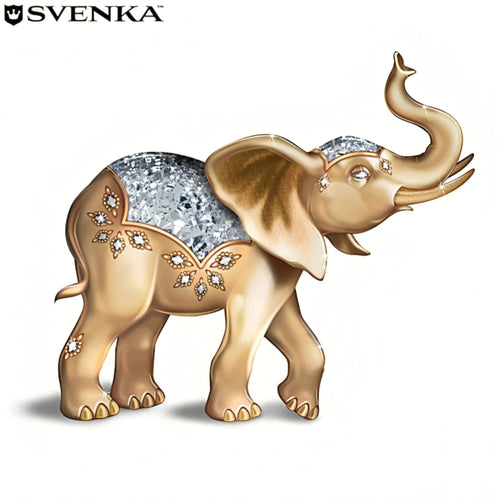 The Hamilton Collection Shimmering Fortune of Gold Figurine Precious Metal Elephant Sculpture with Real 24K Gold Accents Svenka Crystals and Hand-Painted Metallic Gloss Finish by Blake Jensen 4" W x 4" H
