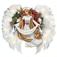 Load image into Gallery viewer, The Bradford Exchange Joy to the World Wreath Light Up Angel Christmas Decor Sculpted with Gossamer Fabric Wings Pre-Lit LED Holiday with 24-Hour Timer Handcrafted Always in Bloom 19-inches

