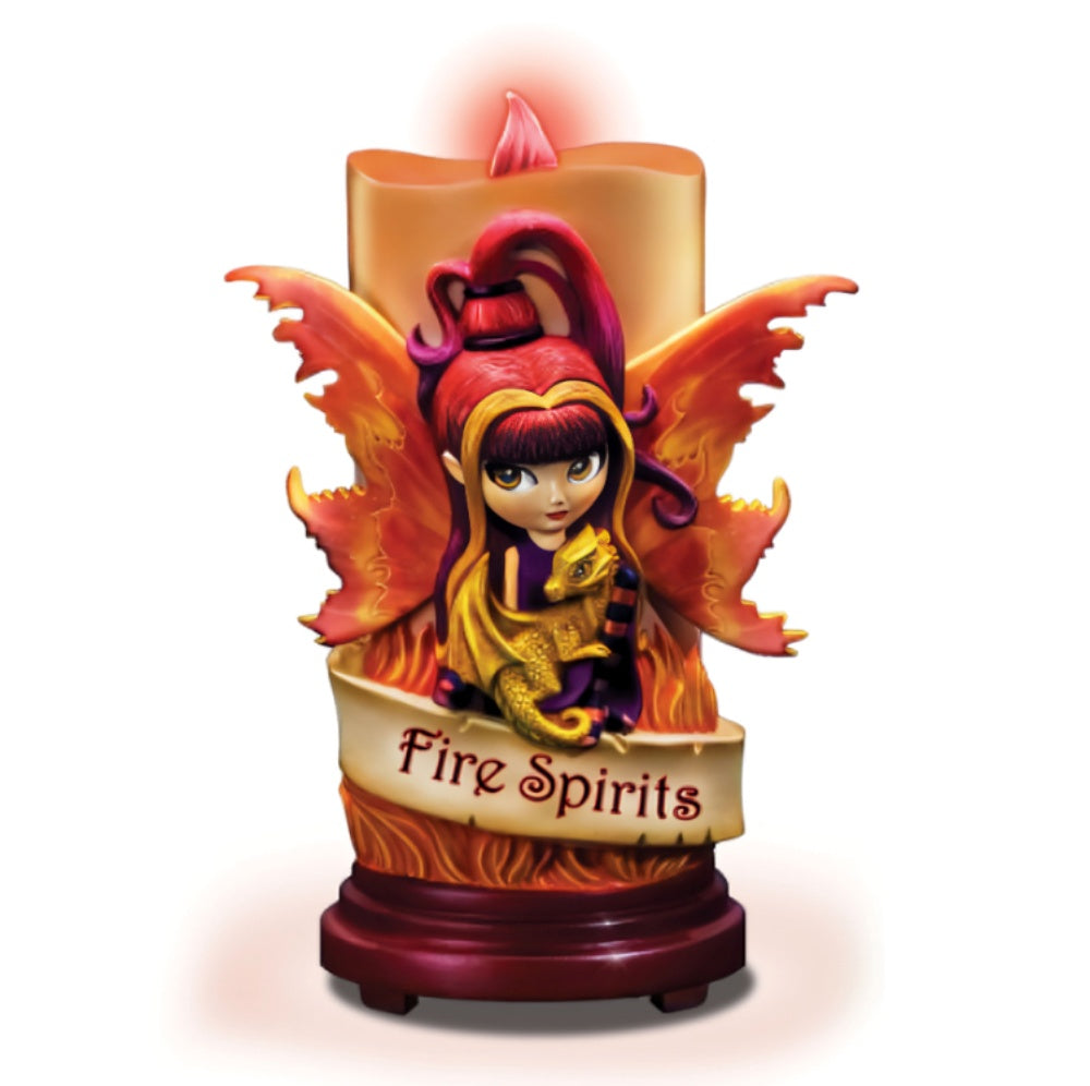 The Bradford Exchange The Elemental Enchantments Candle Collection Issue #1: Fire Spirits Candle Hand-Painted with LED Faux Flame by Jasmine Becket-Griffith 7-Inches