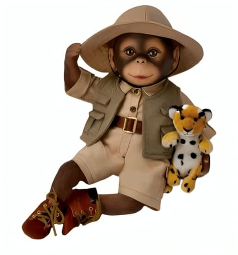 The Ashton - Drake Galleries Milo the Safari Monkey Doll Lifelike So Truly Real® Hand Applied Mohair Weighted Fully Poseable with Soft RealTouch® Vinyl Skin and Plush Leopard Stuffed Animal 16