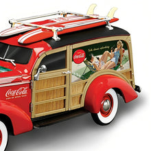 Load image into Gallery viewer, The Hamilton Collection COCA-COLA® Cruising to Refreshment 1937 Studebaker Coke Woody Wagon Sculpture 1:18 Scale Vintage Beach Ride with Surfboards Handcrafted Resin Collectible 10-inches - RCE Global Solutions
