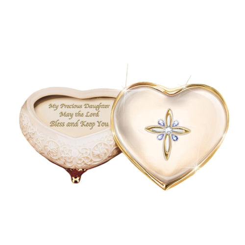 The Bradford Exchange My Blessed Daughter Music Box Handcrafted Heirloom Porcelain® Heart Shape with 22k Gold Accents 4.25-inches Wide - RCE Global Solutions