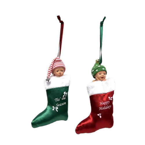 The Ashton-Drake Galleries Holiday Jingle Bell Ornament Collection Issue #4: 'Green & Red Baby Ornament' Handcrafted Baby Christmas Decorations by Sherry Rawn 4-inches - RCE Global Solutions