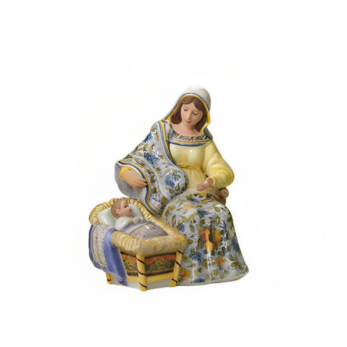 The Bradford Exchange Mary & Baby Jesus Issue #1 from Silent Night (Notte Silenzioza) Nativity Figurine Collection Handcrafted Porcelain Tuscan Style Motifs Gold Tone Highlights 7-inches