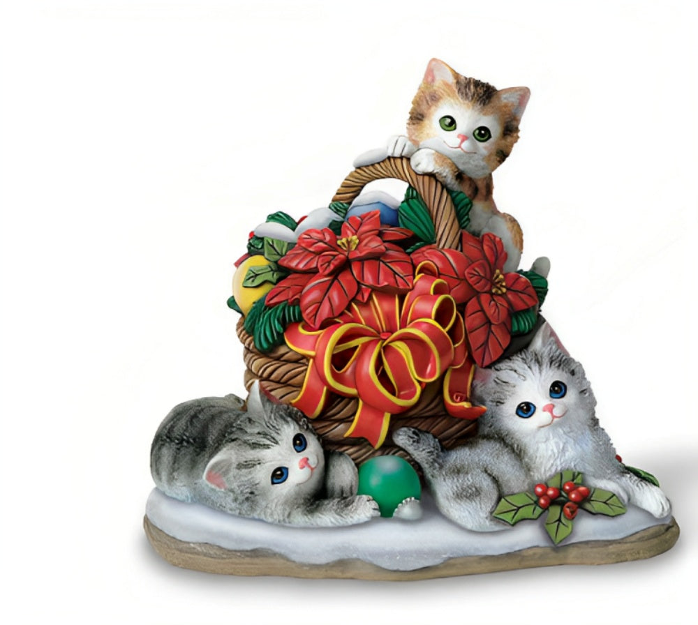 The Bradford Exchange Winters Wonders Seasons in the Garden Sculpture Collection Issue #4 Lifelike Kittens Hand Painted & Hand Crafted Sculpture by Kayomi Harai 7-inches - RCE Global Solutions