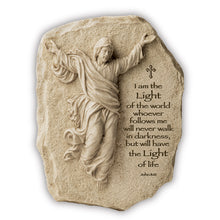 Load image into Gallery viewer, The Bradford Exchange Cornerstones of Faith Wall Decor Collection Issue #2 I Am The Light of The World Jesus Christ Religious Plaque with Biblical Inscription Ancient Stone Look Christian Wall Art 8.75-Inches
