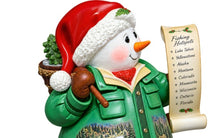 Load image into Gallery viewer, The Bradford Exchange Fishin' Impossible Collection Issue #4 Merry Fishman Snowman Figurine by Al Agnew, with Fishing Tackle Box and Fishing Hotspots Scroll, Holiday Decor 7.5 inches

