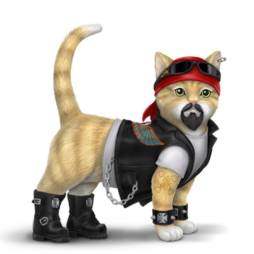 The Hamilton Collection Dawg Crusher Handcrafted Motorcycle Biker Feline Cat Figurine Sculpture 4