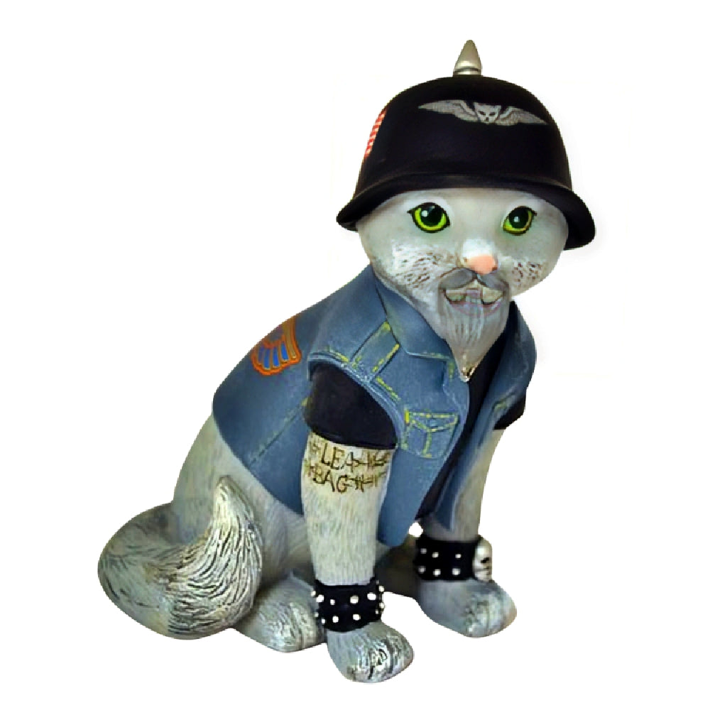 The Hamilton Collection Live Fur-ee and Ride Hard Biker Cat Figurine Collection Issue #2 Flea Bag Handcrafted Motorcycle Biker Feline Figurine with Detailed Attire & Tattooed Fur 4-inches - RCE Global Solutions