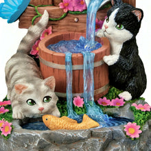 Load image into Gallery viewer, The Bradford Exchange Playful Paws Collection Whiskers and Waterfalls Cat Sculpture with LED-Lit Crystalline Water Hand-Painted Resin 8-inches
