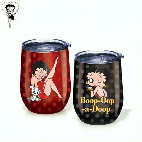 The Bradford Exchange Betty Boop™ Drinkware Collection Issue #1 Set of Two 12 oz. Insulated Stainless Steel Tumblers with Reusable Straws Featuring Durable Artwork of Betty Boop and Pudgy™ 4.5-inches - RCE Global Solutions