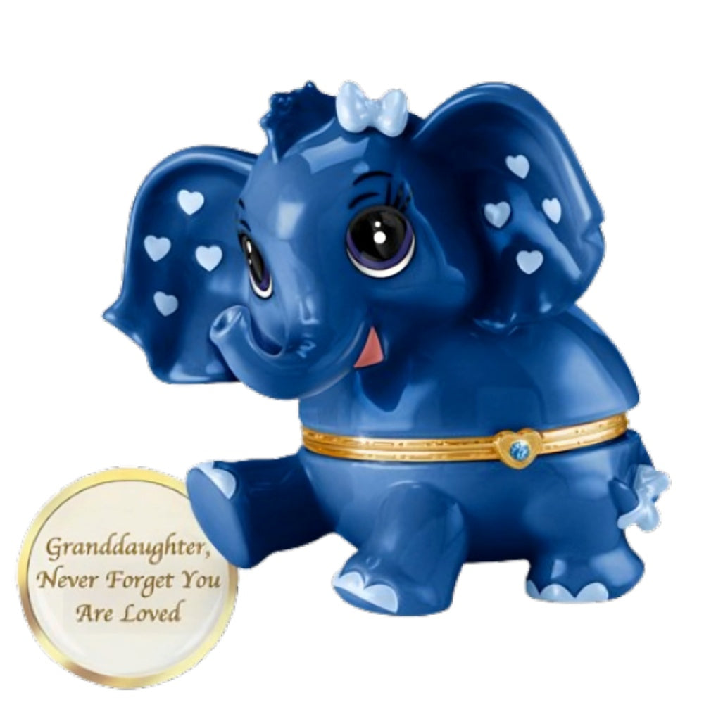 The Bradford Exchange Granddaughter, Never Forget You Are Loved Birthstone Music Box Collection Issue #9: September Heirloom Porcelain Elephant with Swarovski Crystal and Plays 