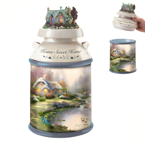 The Bradford Exchange Home Sweet Home Cookie Jar Everett’s Cottage Design Handcrafted Hand-Painted and Hand-Glazed with Thatched-Roof Lid Collectible Kitchen Storage by Thomas Kinkade 12.5-inches - RCE Global Solutions