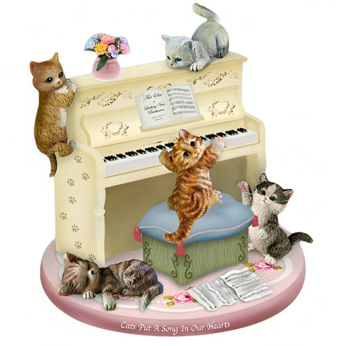 The Bradford Exchange Cats Put a Song in Our Hearts Music Box Handcrafted Kittens Playing 'Fur Elise' Adorable Cat Sculptures Perfect Gift for Cat Lovers 6.5