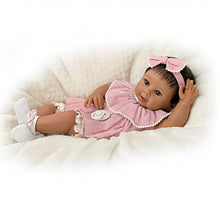 Load image into Gallery viewer, The Ashton-Drake Galleries Camila Lifelike Baby Doll In Custom Outfit RealTouch Vinyl Skin Weighted Cloth Body Hand-rooted Hair Poseable by Sherry Rawn 17-inches - RCE Global Solutions
