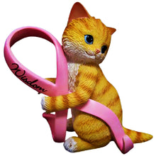 Load image into Gallery viewer, The Hamilton Collection Ribbons of Purr-fect Hope Collection Issue #5 Whisker Wisdom Cat Figurine Handcrafted Resin Kitten Collectible with Pink Ribbon and Inspirational Sentiment Breast Cancer Awareness Tribute 2.5-inches
