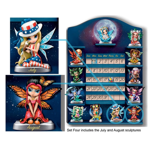 The Bradford Exchange A Year Of Enchantment Perpetual Calendar Collection JULY & AUGUST Fairy Sculpture Set of 2 by Jasmine Becket-Griffith 3.5-Inches Issue #4 - RCE Global Solutions