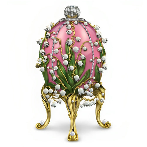 The Hamilton Collection 1898 Lilies of the Valley Faberge Egg Figurine Inspired by Peter Carl Faberge Handcrafted and Hand-painted with Metallic Gold Accents 3.5-inches - RCE Global Solutions