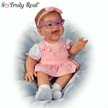 Load image into Gallery viewer, The Ashton-Drake Galleries Love at First Sight Baby Doll Realistic Lifelike Baby Girl Doll with Hand-Painted RealTouch® Vinyl Skin Hand-Rooted Hair Weighted Cloth Body and First Glasses Custom Ensemble by Victoria Jordan, by Ping Lau 20&quot;
