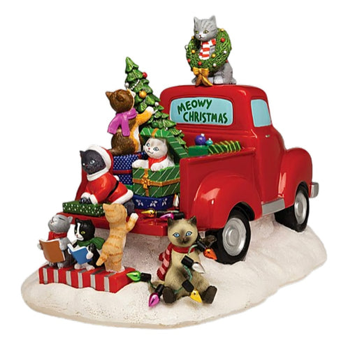 The Hamilton Collection Meowy Christmas Figurine by Blake Jensen Handcrafted Holiday Decor Features 8 Festive Cats on a Vintage Red Truck with Glitter & Metallic Accents 7.25-inches - RCE Global Solutions