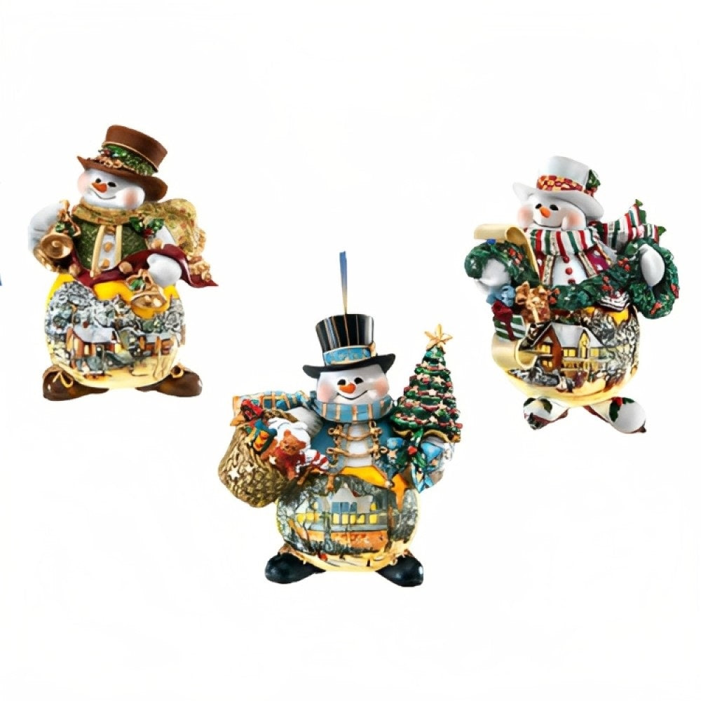 The Ashton-Drake Galleries Memories of Christmas Snowman Ornament Collection Issue #1 Set of 3 Christmas Decoration by Thomas Kinkade 4-inches - RCE Global Solutions