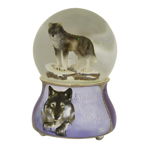 The Bradford Exchange Spirits Within Musical Wolf Glitter Globe: Smoky Sentinel by Eddie Lepage 5.75-inches - RCE Global Solutions