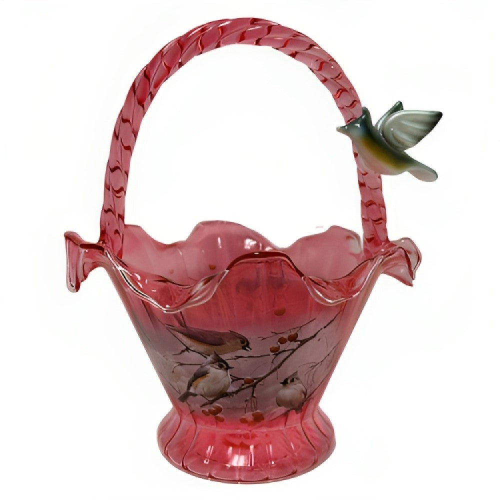 The Bradford Exchange Titmouse Symphony Issue #7 Songbird Art Hand-Blown Glass Bowl Basket by James Hautman 7.5-inches - RCE Global Solutions