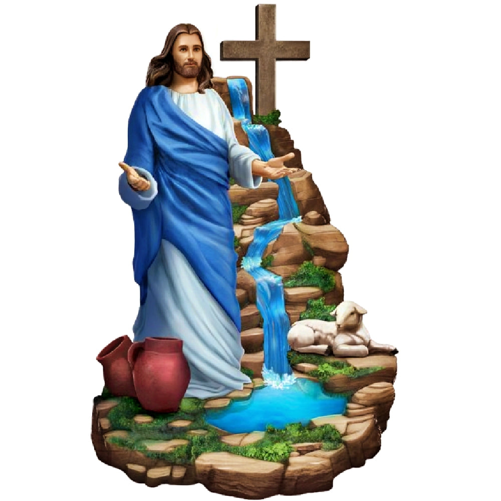 The Bradford Exchange The Good Shepherd Light of Faith Illuminated Sculpture Handcrafted Religious Home Décor with Crystalline Water Feature 12-inches - RCE Global Solutions