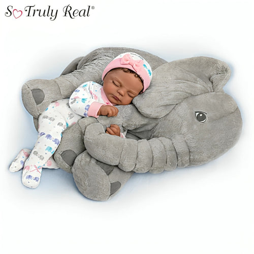 The Ashton - Drake Galleries Nia Lifelike So Truly Real® African American Black Baby Girl Doll and Plush Elephant Set with Soft RealTouch® Vinyl Skin by  Master Doll Artist Violet Parker 16"-Inches