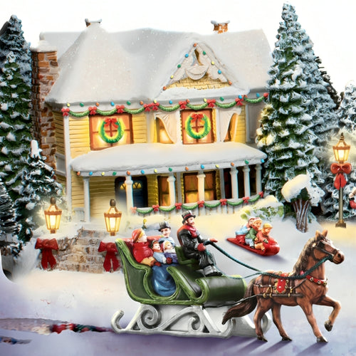 The Bradford Exchange Jingle Bells Thomas Kinkade Sounds of The Season Village Collection Issue #2 Hawthorne Village Division with LED Lights and Melodies Handcrafted Holiday Village Christmas Decoration and Includes FREE Family Figurines - RCE Global Solutions