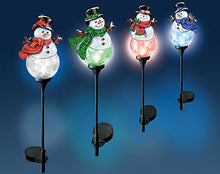 Load image into Gallery viewer, The Bradford Exchange Snowman Solar Path Light Sculpture Collection Issue #3: Merry and Bright Handcrafted Crackle Glass Christmas Outdoor Decor by Dona Gelsinger 30.5-inches
