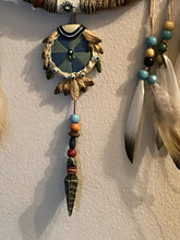 Load image into Gallery viewer, The Bradford Exchange Native Dreams Dreamcatcher Collection Issue #2 Sacred Visions Hand Stretched Leather Art and Sculpted Resin Frame with Feathers Beads Medallion and Arrowhead by Russ Docken 14-inches - RCE Global Solutions

