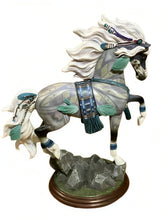 Load image into Gallery viewer, The Bradford Exchange Cloud Dancer The Spirit of the Painted Pony Sculpture Collection Issue # 4 Native American-Inspired Painted Pony Handcrafted and Hand-Painted Real Feathers Faux Leather and Meticulous Beadwork with Weathered Granite Rock Base 7&quot; - RCE Global Solutions
