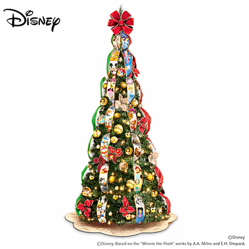 The Bradford Exchange Ultimate Disney Wondrous Pre Lit Pull Up Christmas Tree Assembles in 3 Easy Steps Pre Decorated with Disney Art Ribbons 46 Ornaments and 200 Clear Lights Holiday Decor 6.5ft - RCE Global Solutions