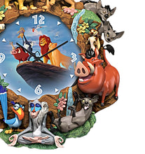 Load image into Gallery viewer, The Bradford Exchange Disney The Lion King 30th Anniversary Wall Clock Handcrafted &amp; Hand Painted with 12 Sculpted Characters Dimensional Movie Scene Art 12.5-inches - RCE Global Solutions
