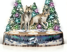 Load image into Gallery viewer, The Bradford Exchange The Guardians of the Night Votive Wolves Centerpiece Handcrafted &amp; Hand-painted Decorative Illuminated Sculpture 8-inches
